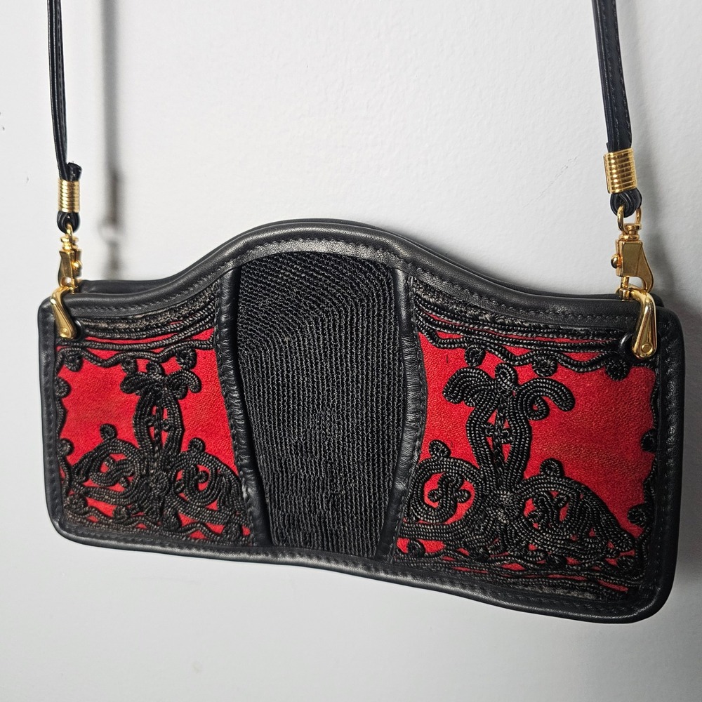 Albano Soutache Baguette Bag Small Black Red Gothic Victorian Dark Romantic